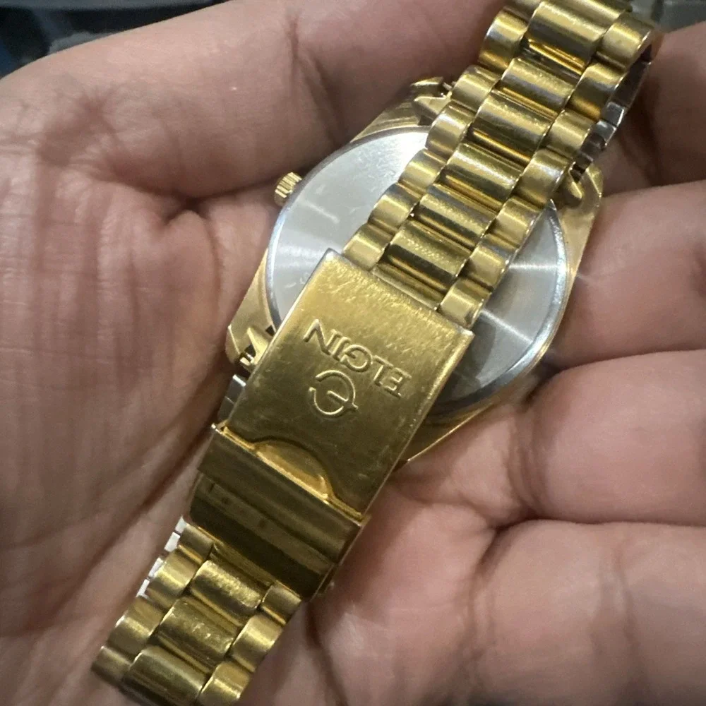 Elgin FG147 Calendar Gold Tone Unisex Watch Quartz 36mm Day Date New Battery